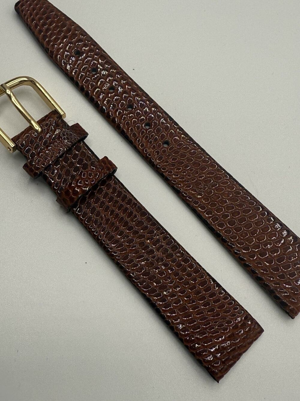 16mm Kreisler Tan Genuine Lizard NOS Vintage Watch Band & Gold-Tone Buckle